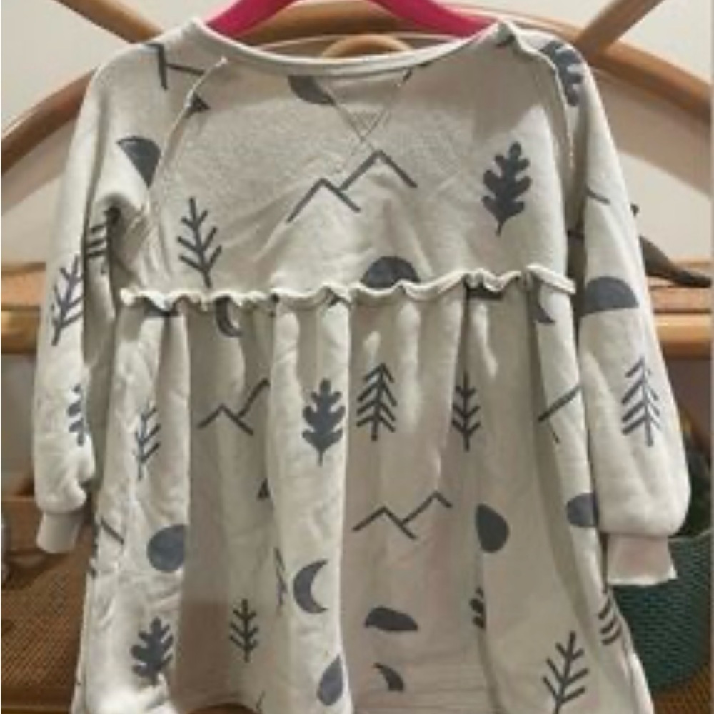 Little Co. Gray Casual Dress or Sweater with Botanical Pattern, Size 2 yrs